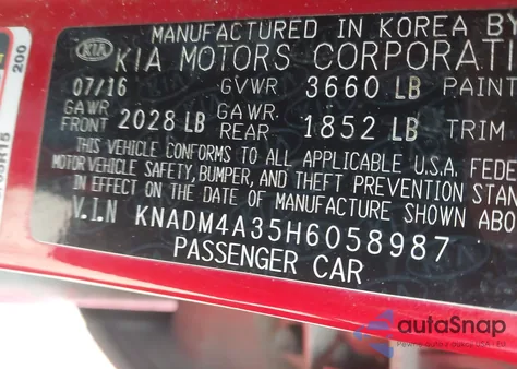 2017 Kia Rio Lx из США, поврежденный, VIN KNADM4A35H6058987